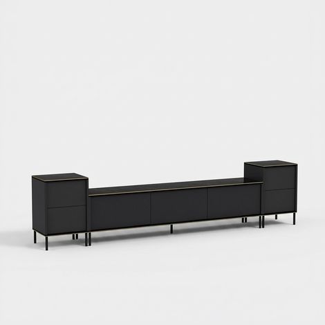 Mueble TV Kailua 1707, Antracita + Mármol negro, 260x60x35cm (1/5)