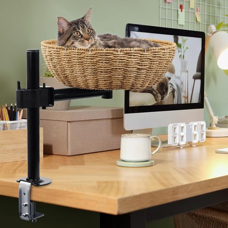 1 - Lit pour chat - Bureau - Rotation 360° Hauteur réglable Sans perçage Espace de travail Gris 45x35cm (1/5)