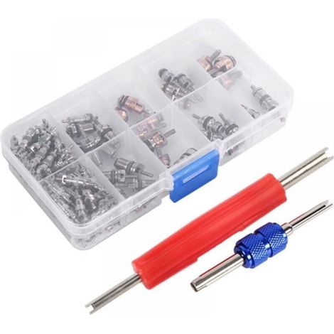 A/C R134a/R12 Refrigeration Valve Cores, 102 Pcs Valve Stem Cores Assortment with Removal Tool (1/4)