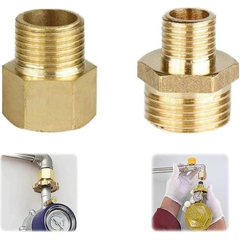 Ensemble adaptateur pour tuyau de gaz, raccord de 1/2 à 1/4 pouce, en laiton, pour cuisinière à gaz. Adaptateur de transition pour tuyau de gaz en cuivre. (1/5)