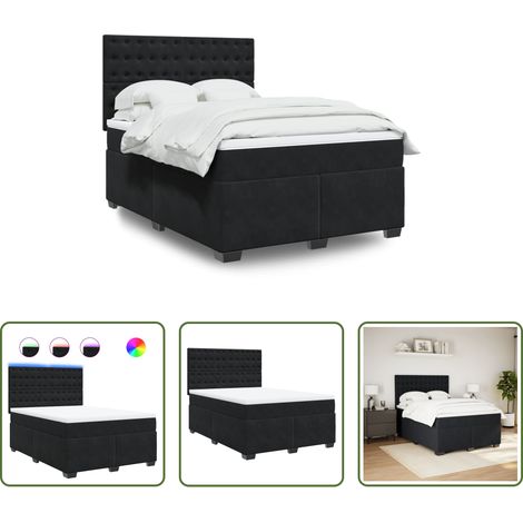 Matelas à ressorts ensachés -  Sommier à lattes de lit avec matelas Noir 140x190 cm Velours (1/5)