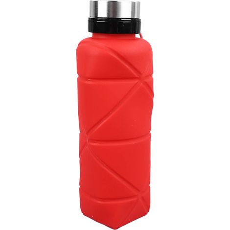 Gourde pliable 700 ml en silicone alimentaire à large ouverture, idéale pour les enfants, avec mousqueton, pour les voyages et le sport (rouge). (1/5)