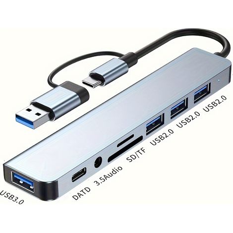 Adaptateur USB 8 en 1, adaptateur multiport pour tablettes, alimenté par USB, compatible avec les tablettes. (1/5)