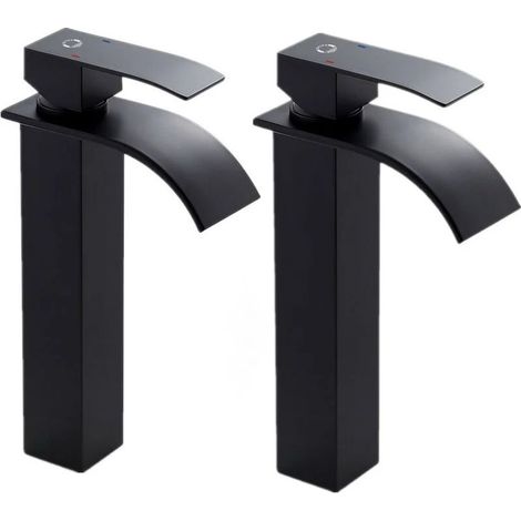 Robinet Cascade - Laiton - Bec Haut 252 Mm - Monotrou - Valve Céramique - Salle De Bain - Lot De 2 (1/5)