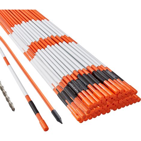 Balisage d'allée, 100 piquets fibre de verre orange de 122 cm, Ø 0,79 cm, avec ruban réfléchissant, foret en acier de 30,48 cm et gants de protection pour parkings et trottoirs, visibilité optimale. (1/5)