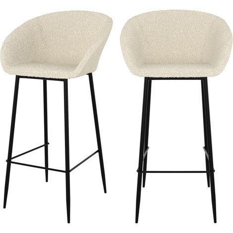 Lot de 2 chaises de bar effet laine bouclette blanche 75 cm - Marquise (1/5)