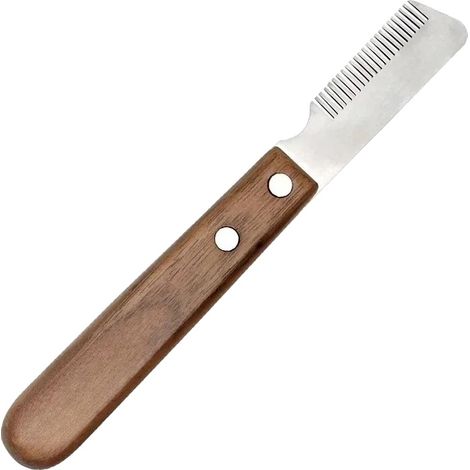 Peine para el cuidado del perro, cuchillas de acero inoxidable, mango ergonómico de madera, recto (1/2)