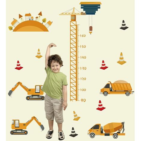 Toise Murale Enfant,T-Audace 2 pièces Stickers Muraux Enfants, Decoration Chambre Bebe Garcon Camions VéHicules Pour Hauteur de Mesure Fille Garçon DéCoration de Chambre Salle de Jeux (1/5)