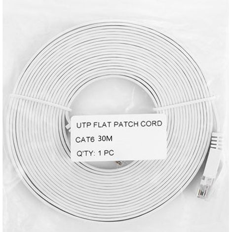 Câble Ethernet CAT6 30m 1000Mbps pour connexion réseau haut débit, blanc (1/5)