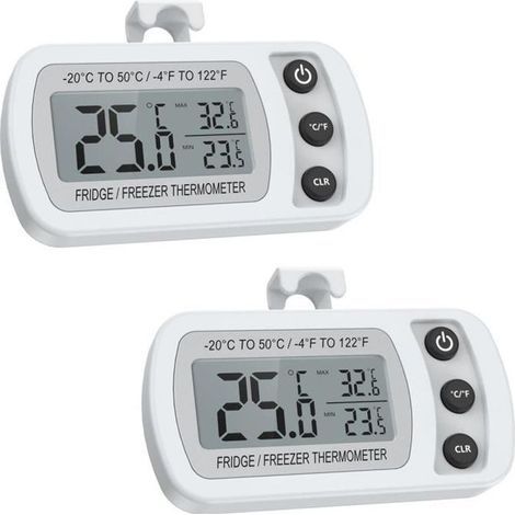 Set of 2 Mini Waterproof Fridge/Freezer Thermometers (IPX3) - LCD Screen, Max/Min Recording (1/4)