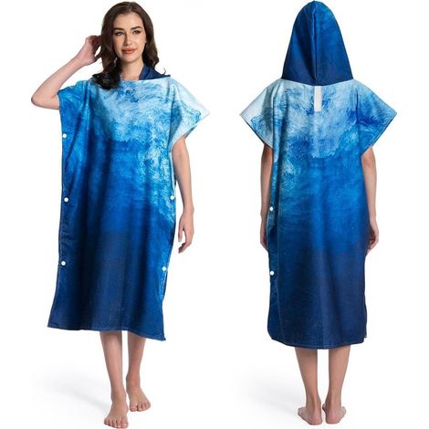 Peignoir de Bain, Poncho Serviette à Capuche pour Piscine, Plage, Surf, Séchage Rapide et Léger, Poncho Éponge pour Adultes Femmes Hommes (avec Boutons, 108L x 82W CM) (1/5)