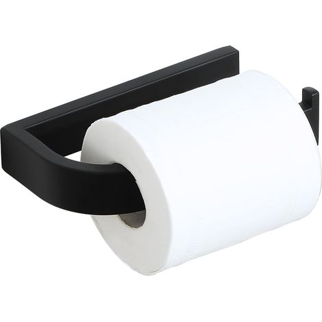 Portarrollos de papel higiénico sin taladro, 16 cm de largo, adhesivo para baño, fabricado en acero inoxidable SUS 304, duradero y práctico, color negro. (1/5)