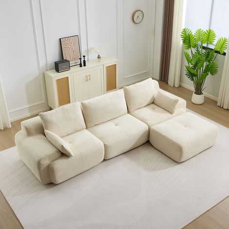 Canape modulaire en velours cotele beige sans assemblage (1/5)