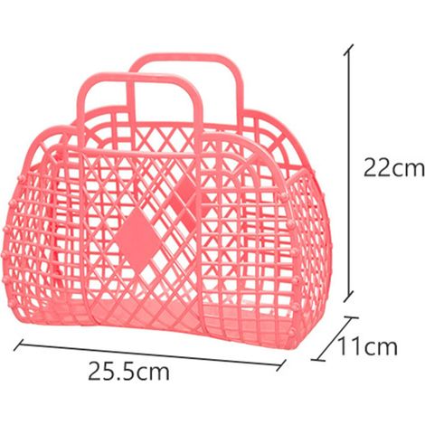 Petit panier à provisions portable en plastique ajouré, modèle 2011, pouvant servir de panier à légumes, de panier à linge ou de panier de chevet. Portable et pliable, rouge, 250 x 110 x 220 mm. (1/5)