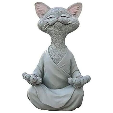 QORVA-Chat Figurine, Méditation Yoga Chat Heureux, Zen Chat Pose Détendue Sculpture pour la Maison Extérieure Pelouse Décoration Cadeaux pour Les Amoureux des Chats