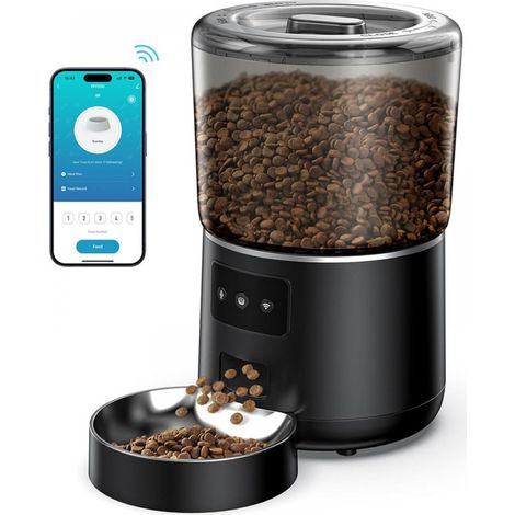 Distributeur Automatique Nourriture Chats - 3 L - Alimentation Programmable par Portion - Double Alimentation Secteur/Piles - Pour Chats et Petits Chiens