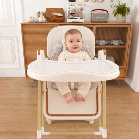 2-in-1 Hochstuhl mit Wippfunktion, 5-Punkt-Gurt, klappbar, weiß HAVRYA (1/5)