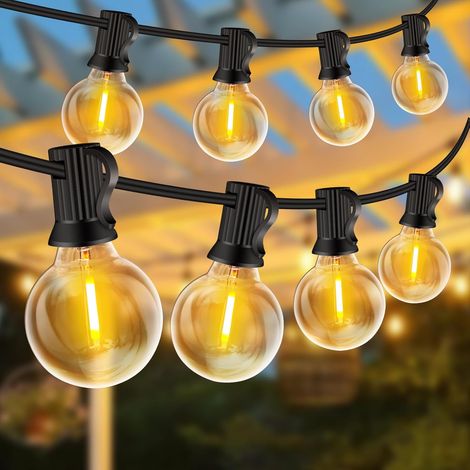 Luci a stringa per esterni da 30 m, 50+2 lampadine, infrangibili, impermeabili, luci a stringa LED collegabili, bianco caldo, plug & play, per interni, giardino, balcone, casa, matrimoni, feste, Natal