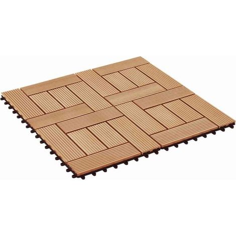 Dalles de terrasse, 22 pièces, couleur teck, 30 x 30 cm, WPC (1/5)