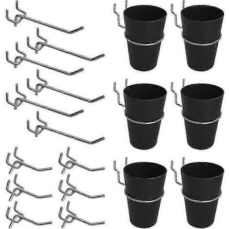 Accessoires pour panneaux perforés : porte-gobelets à crochets (18 pièces) - Support plat de 5,1 et 4 pouces pour panneaux perforés de 1/8 et 1/4 pouces. (1/5)