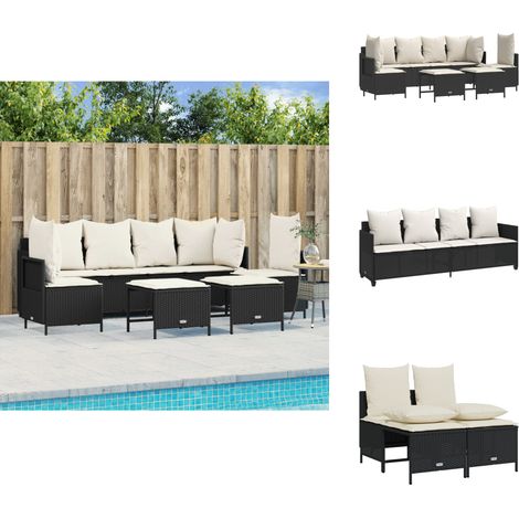 Salon de jardin 5 pcs avec coussins noir résine tressée - Ensemble Salon De Jardin - Meubles De Jardin - Salon Extérieur - Chaise Longue - Fauteuil Pliable (1/5)