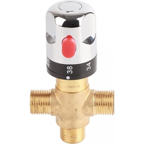Mischventil für warmes und kaltes Wasser, thermostatischer Mischer aus massivem Messing, Festtemperatur-Wasserhahn für Waschbecken, Küche, Badezimmer, WC, G1/2, 35-45℃, 15mm (1/4)