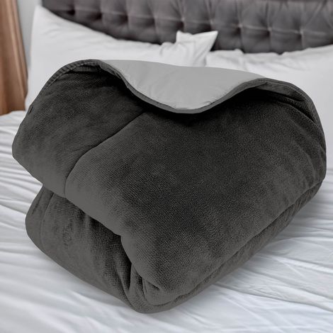 Couette doublée polaire microfibre 220x240 cm BICOLORE gris et anthracite, par Soleil d'ocre