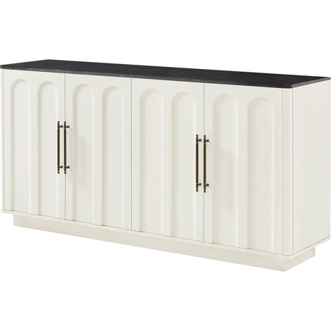 Aparador de 4 puertas con cierre suave y sistema antivuelco 160x40x80 cm MDF blanco y negro HOMVRA (1/5)