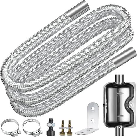 Exhaust Pipe with Muffler, 200 cm 25 mm Flexible Stainless Steel Exhaust Pipe with 2 Steel Clamps for Diesel Heating Car (1/5)