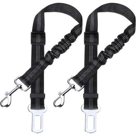 Ceinture de sécurité pour chien avec amortisseur élastique et mousqueton robuste, ceinture réglable pour chien, niveau de sécurité le plus élevé pour toutes les races de chiens et chats, noir 2-pack (1/4)