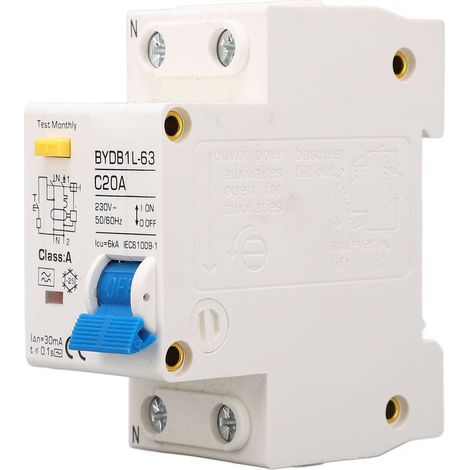 Interrupteur de Protection contre les fuites AC 230V 20a, Type A, disjoncteur Miniature à montage sur Rail DIN 1P (1/5)