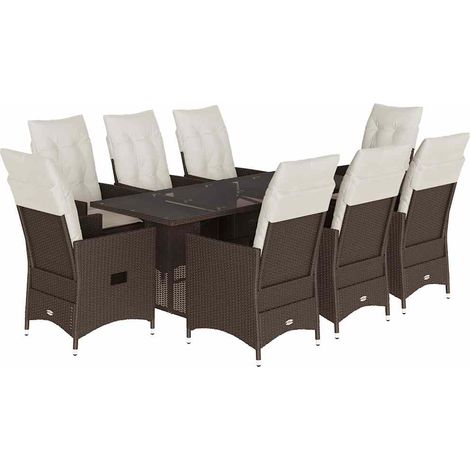 Maison Exclusive - 9-tlg. Garten-Essgruppe mit Kissen Braun Poly