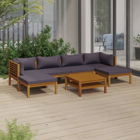 7 pcs Salon de jardin, Ensemble table et chaises de jardin, Meuble de jardin avec coussin Bois d'acacia solide MKW120349 (1/5)
