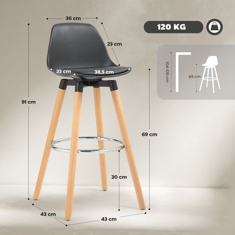 Ensemble de 2 tabourets de bar, design scandinave, avec repose-pieds, 43 cm x 43 cm x 91 cm, naturel et noir (1/5)