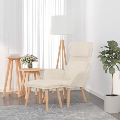 Sillón de relax con taburete terciopelo crema