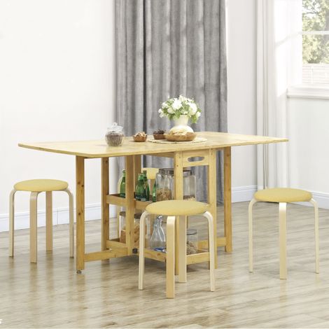 4er-Set stapelbare runde Holzhocker mit gepolsterter Sitzfläche für Küche, Esszimmer, Schlafzimmer, Gelb