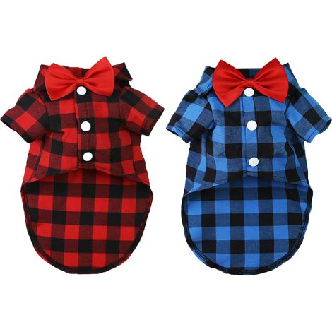 Chemise Pour Chien - Motif Carreaux - Fermeture Par Boutons - Tenue Formelle Avec Nœud Papillon - Lot De 2 (1/5)