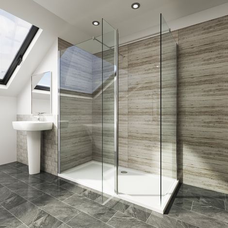 ELEGANT 900mm Walk in Wet Room 300mm Flip Panel 800mm Side Panel Open Entry Bathroom Screen 6mm Tempered Glass Shower Enclosure with Shower Tray 1600x800mm and Free Waste Trap (1/5)
