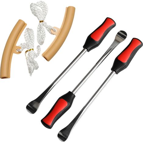 Kit de 5 leviers de pneu en acier, 3 démonte-pneus + 2 protège-jantes beiges, montage rapide (1/4)