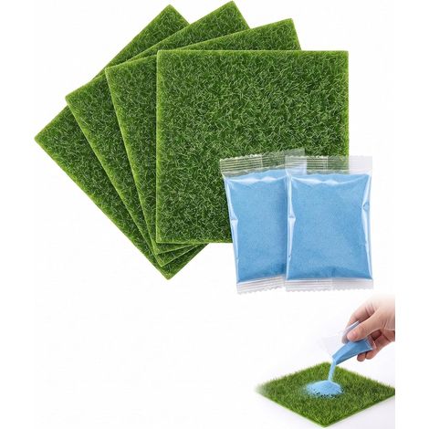 Kit Jardin Miniature DIY: 4 Plaques Gazon Synthétique 15x15cm et 2 Sables Bleus 80 Mesh, Idéal pour Créer Rivières et Lacs, Décoration de Maquette et Jardin de Lutin (1/5)