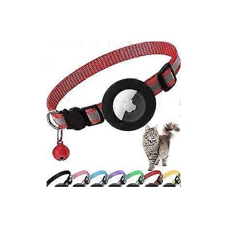 Collier pour chaton Airtag à ouverture facile, réfléchissant, avec porte-étiquette Apple Air Tag et clochette, pour chats mâles et femelles, 1 cm de largeur et léger (rouge) (1/5)