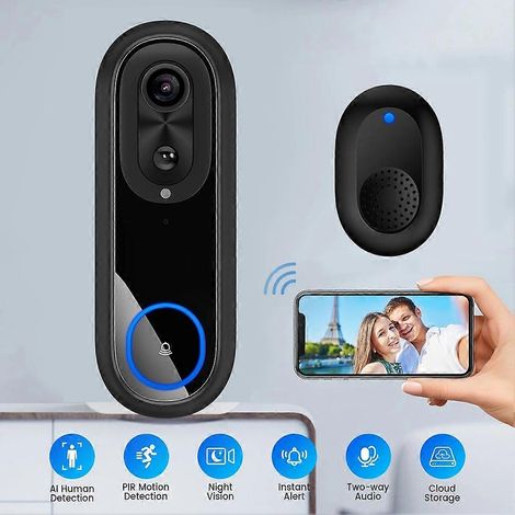 Sonnette vidéo WiFi 5G/2.4G, caméra interphone intelligente HD 1080P, étanche IP65, batterie intégrée de 7000 mAh. (1/5)