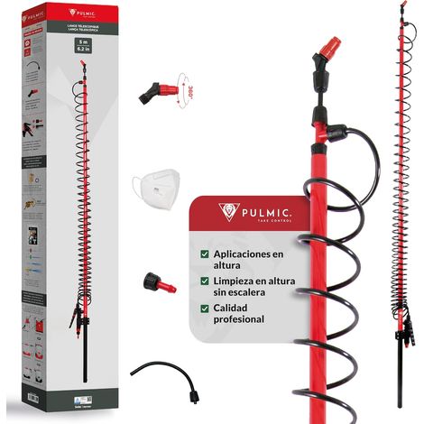 PULMIC Lanza Telescópica Pulverizador 5 Metros. Ergonómica. Extensible. Profesional. Ajustable hasta 5m. Aplicaciones en Altura. Ultra Ligera. Compatible con cualquier sulfatadora para fumigar. (1/5)