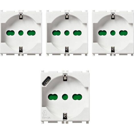 Set di 3 prese a 2P+T 16A e 1 presa 2P+T 16A USB C bianco Vimar 0K14210