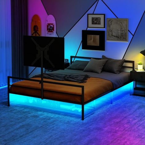 Lit - KOMHTOM - Gaming 206 cm - LED intégrées - Support moniteur réglable - Paniers de rangement (1/5)