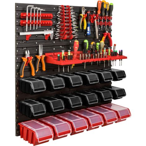 Panneau à outils d'atelier 78x78 cm + 18 plateaux (1/5)