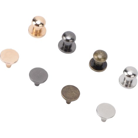 Lot de 40 rivets à tête ronde (boutons 9x7 mm et clous 3x7x9 mm) pour la maroquinerie, la confection de vêtements, de chaussures et de sacs (4 couleurs). (1/5)