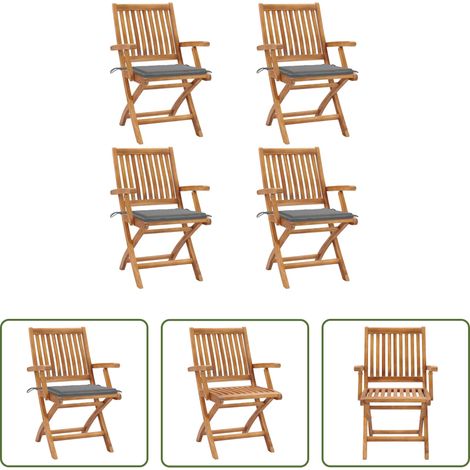 Klappbare Gartenstühle - Klappbare Gartenstühle mit Kissen 4 Stk. Massivholz Teak (1/5)
