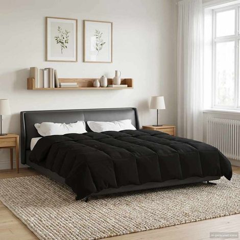 Winterbettdecke Gepolstert Schwarz 220 x 240 cm Mikrofaser