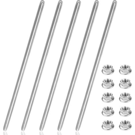 Lot de 5 Tige filetée M8, Acier inoxydable 304, 300mm avec 10 Ecrou a embase, Construction